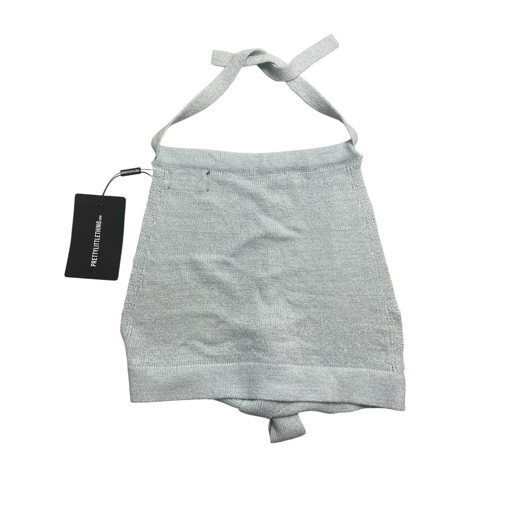 PrettyLittleThing‎ Baby Blue Halterneck Tie Back Knit Top – Size XS